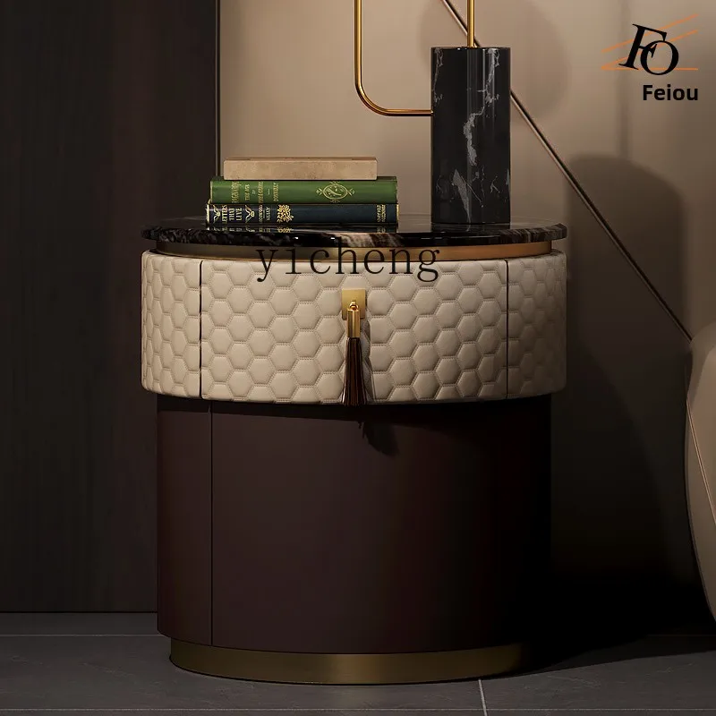 

LX wind bedside table leather fashion marble bedroom bedside table