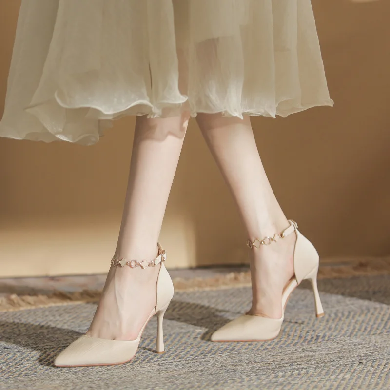 

Heel Sandals Strap Single Shoes Female Temperament Simple Chain High Heels Thin