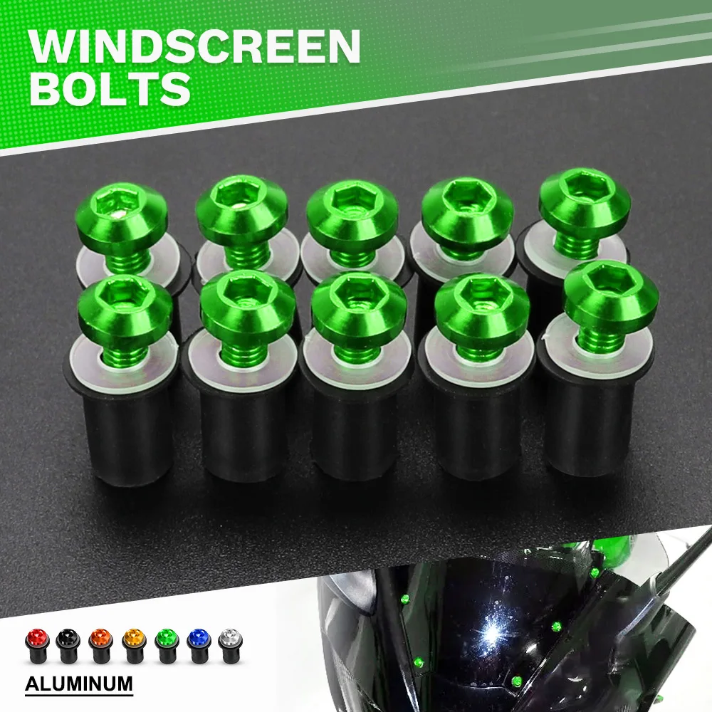 

5MM Windshield Screw FOR Kawasaki GTR KLE KLV 250 400 500 1000 1400 J300 LAKOTA 300 10PCS Fairing Bolts Nuts Kit Accessories