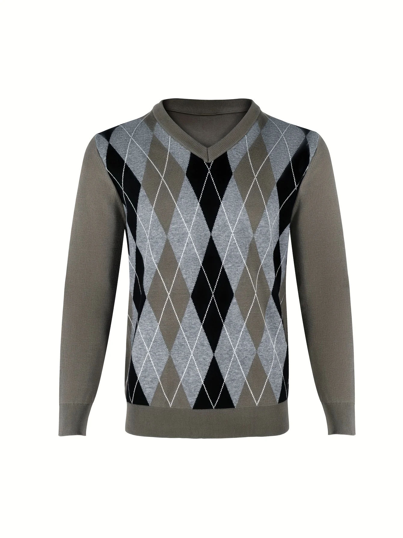 

Men's Winter Fall Streetwear Knitwear Pullover - LVLAEA Plaid Jacquard Long Sleeve V-neck Y2K Trendy Top