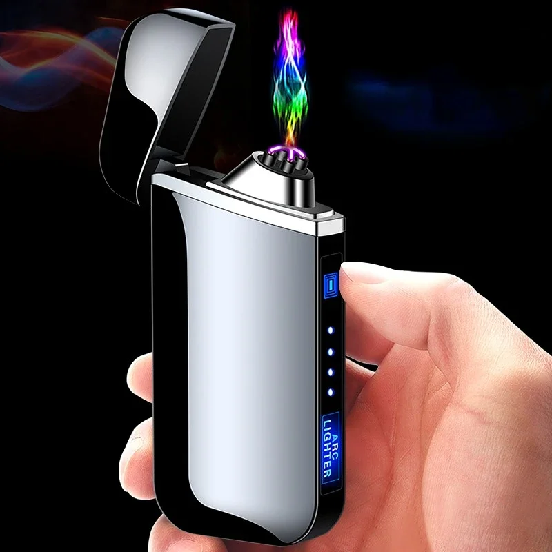 

2023 New USB Rechargeable Metal Lighter Double Arc Windproof Lighter Men's Exquisite Gift Cigarette Ignition Tool Small Toy