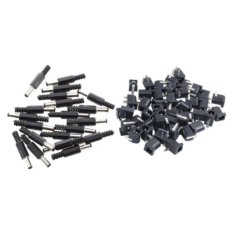 20 Pcs Black 2.5mm x 5.5mm DC Power Male Plug Jack & 45 Pcs DC Power Jack Socket 2.1mm x 5.5mm Barrel-Type PCB Mount