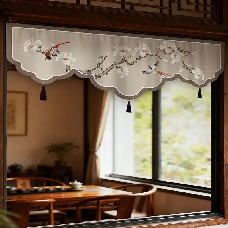 Chinese Style Retro Curtain Head Curtain Short Half Curtain Partition Curtain Blocking Decorative Without Punching Curtain ZJ280