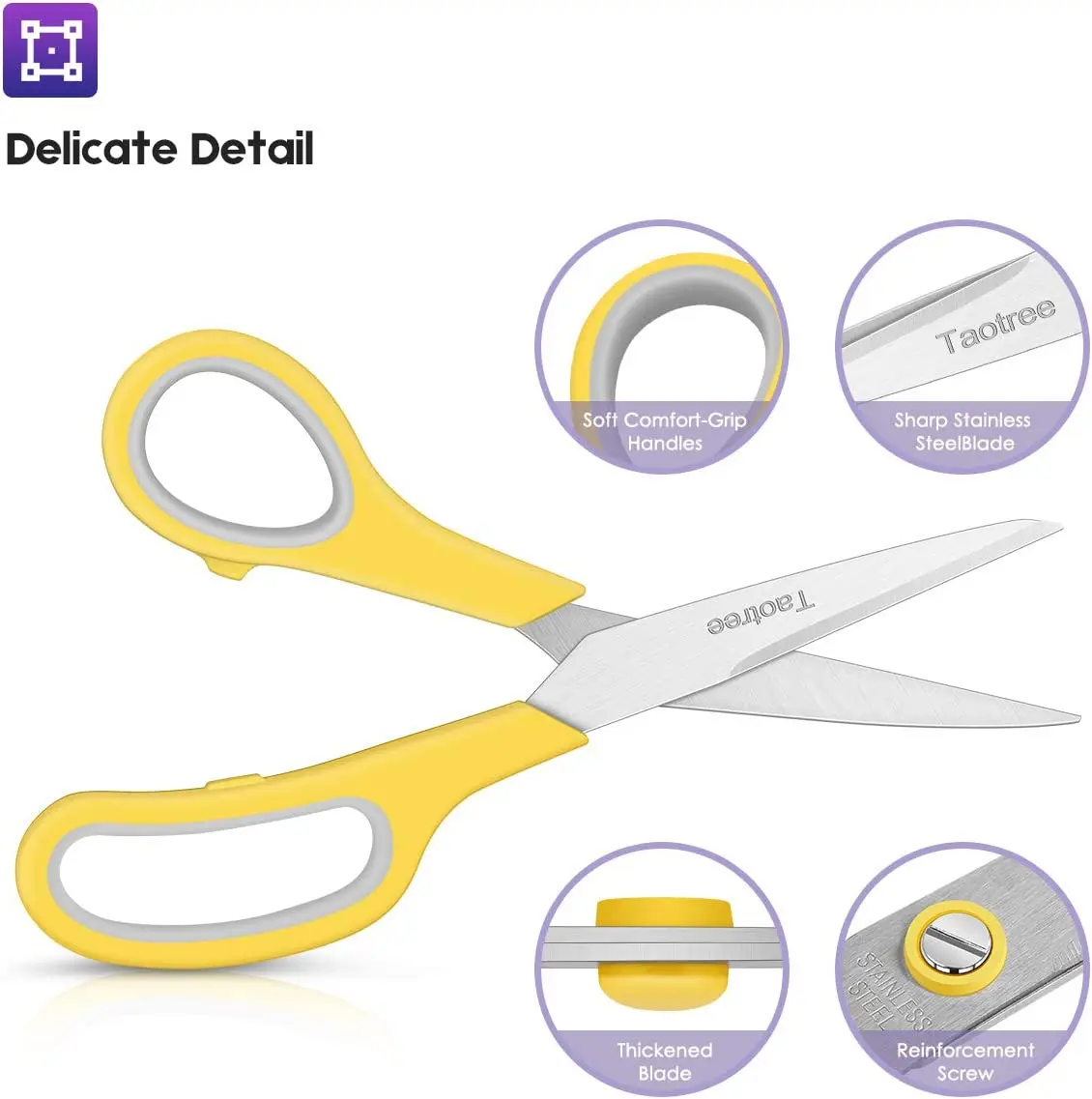 8" Multipurpose Scissor, Stainless Steel Sharp Scissors for Office Home General Use, High/Middle School Classroom Supplies