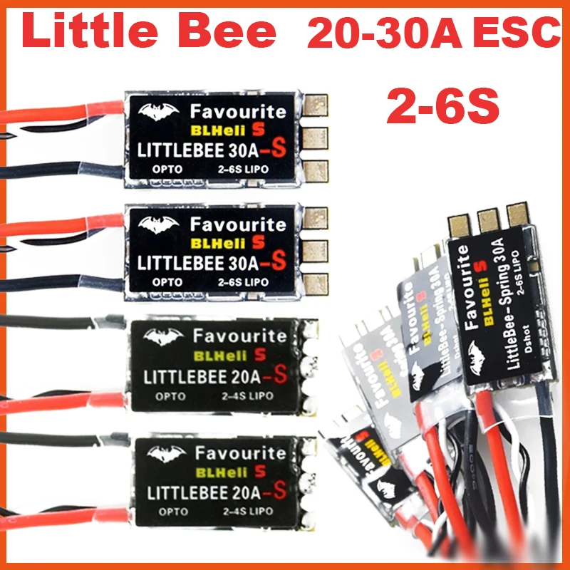 

FVT LITTLEBEE Little bee BLHeli-s SPRING 20A/30A Brushless ESC 2-6S Supports DSHOT Oneshot42 OneShot125 for RC FPV Racing Drone