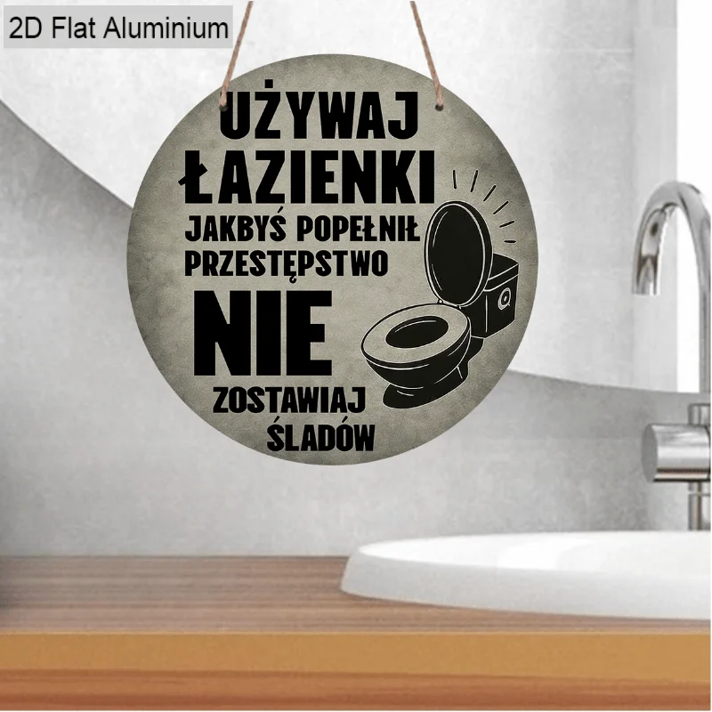 2D Flat 1pc Aluminium Funny Bathroom Sign Polish Humor Toilet Wall Hanging Decor Retro Home Door Plaque, Home Decoration Wall