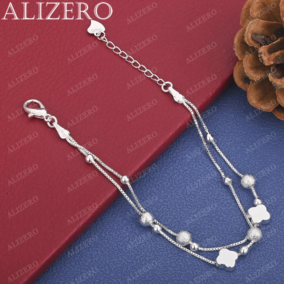 

ALIZERO New 925 Sterling Silver Double-Layer Four Leaf Clover Beads Charm Bracelets For Women Fashion Accessories Jewelry Gift