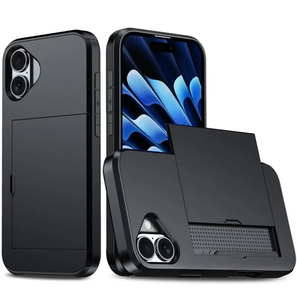 

Чехол для телефона iPhone 17, Air 16E 15, 14 Plus, 13 12 Pro Max, мини-кошелек, чехол, держатель для кредитных карт, слот, раздвижной карман, защитный