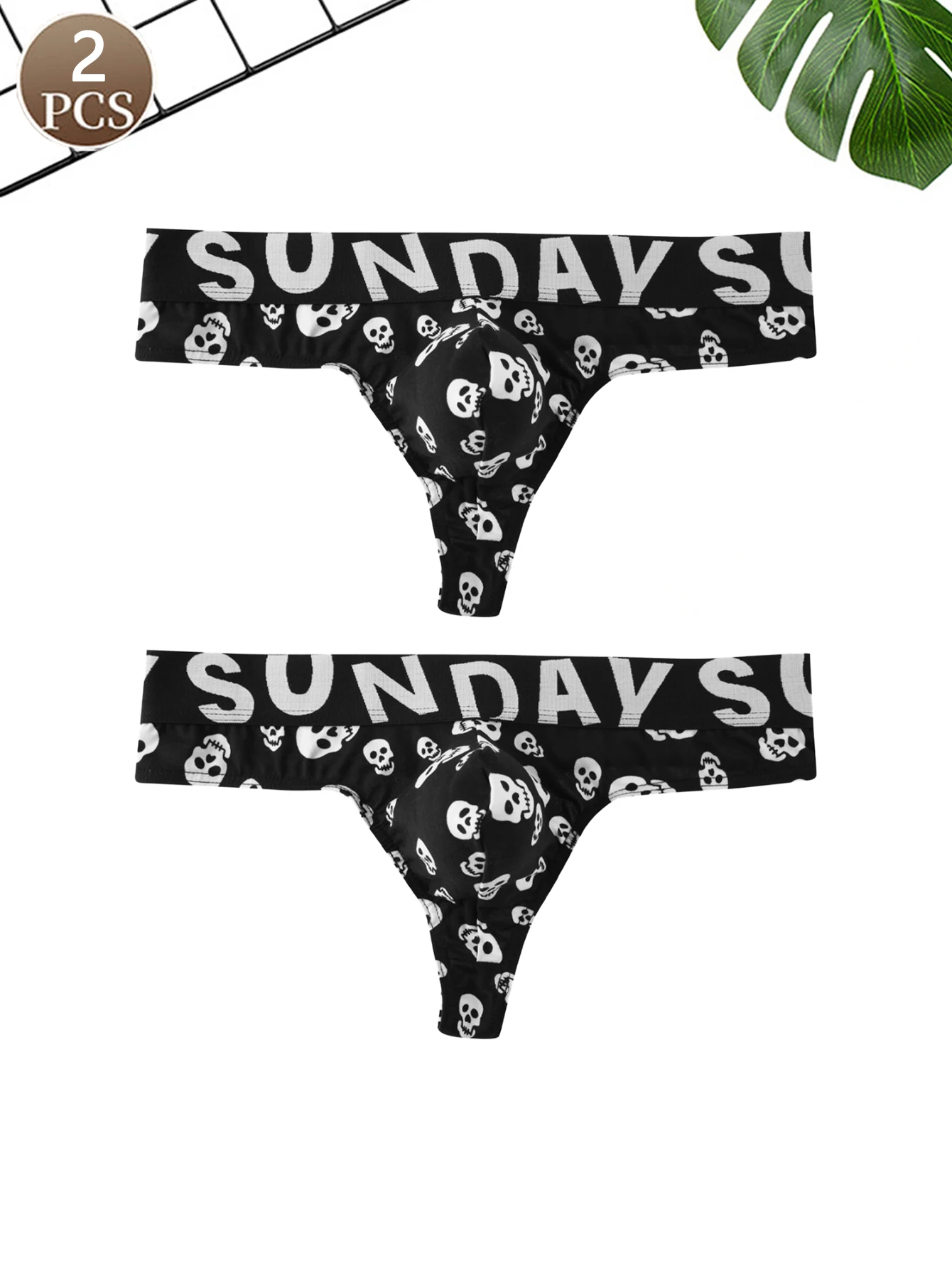 

2PCS men's solid color thong knitted mid waist casual sports men's thong soft and comfortable brief