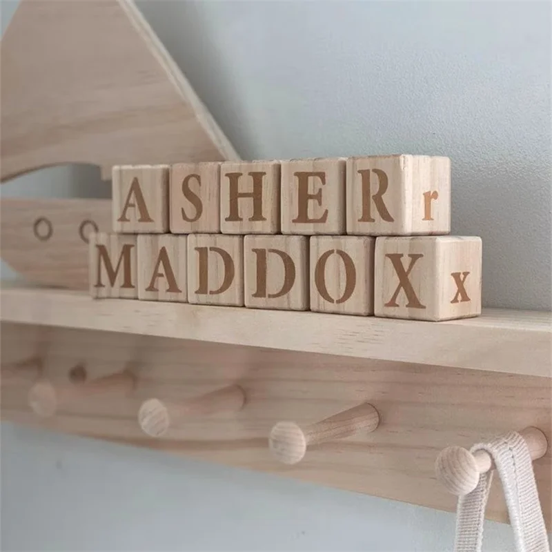 4Pcs/Set Nordic Style Beech Wood Blocks Uppercase and Lowercase Baby Double-Sided Engraving Artistic Wood Block Decoration Home Room Shelf Decoration Ornaments Room Letter Wood Block Ornaments Wooden Crafts Christmas H