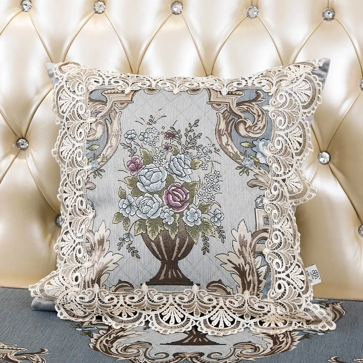 

Lace Trim Sofa Pillow European Sle Barest Bed Head Large Pillow with Core Lightweight Cover Ele Pillowcase