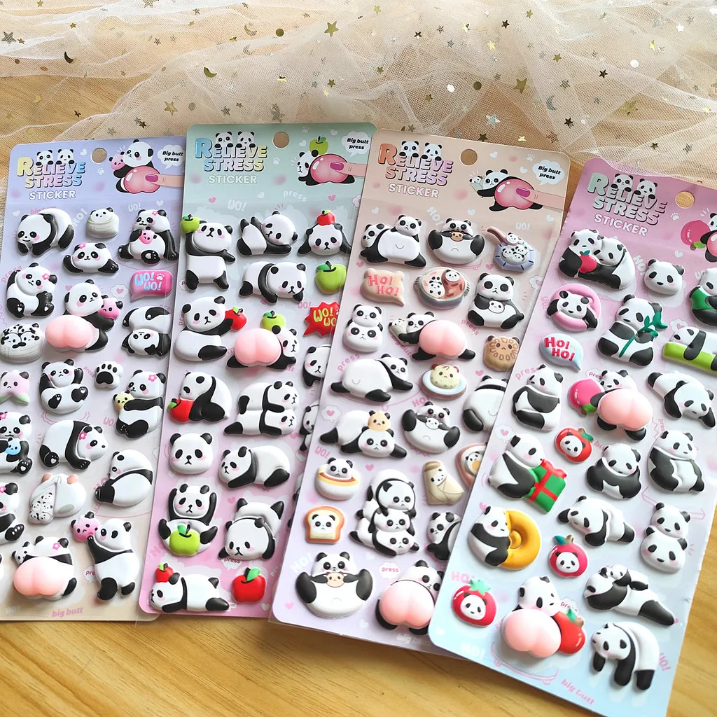 

4-Piece Cute Panda Stress Relief Stickers - 3D Embossed Decor for Planners, Kids’ Crafts & Gift Embellishment Anime Worlds Store