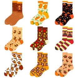 1 Pair Men's Socks Thanksgiving Day Turkey Pumpkin Novelty Cartoon Cotton Stockings for Women Street Sock Big Size Long Socks