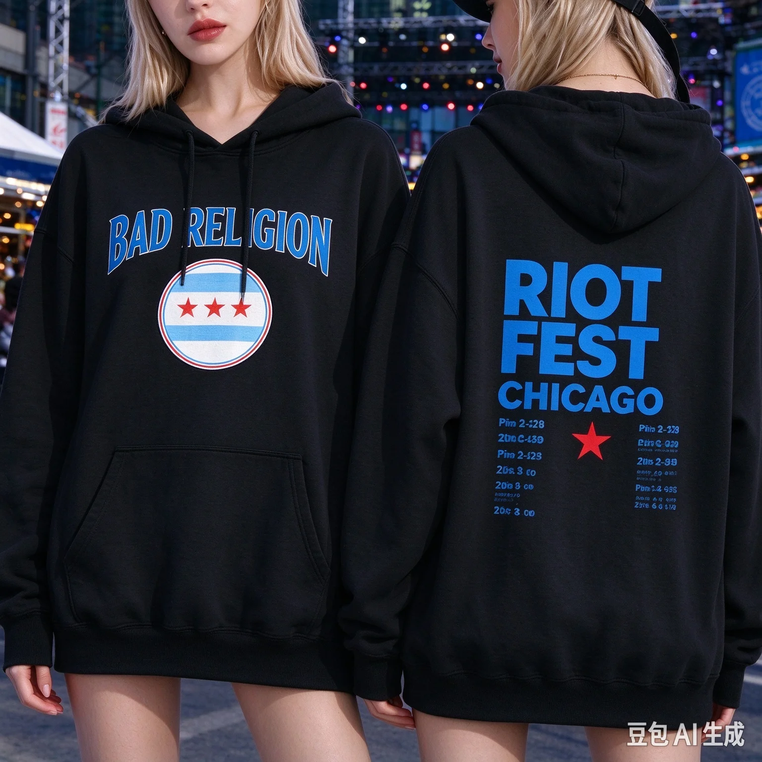 Bad Religion Riot Fest Chicago Hoodie Double Sided Print Punk Rock Band Unisex Oversized Hooded Sweatshirt Music Fan Streetwear