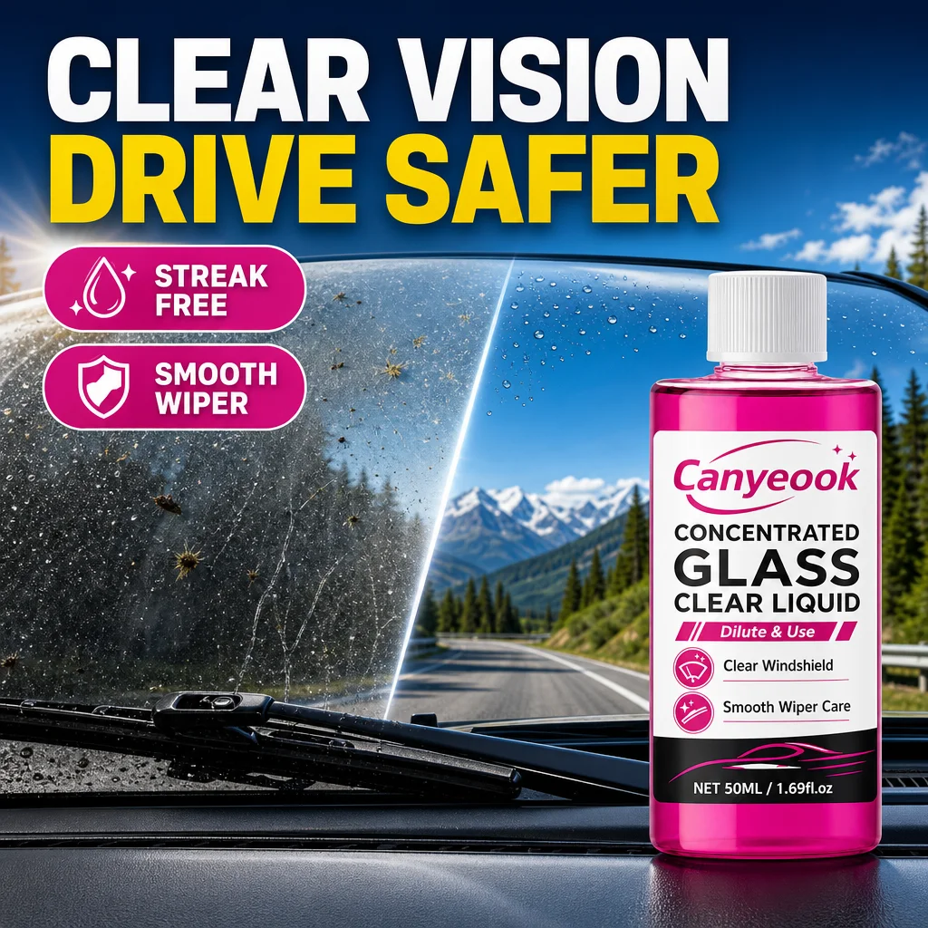 Canyeook Concentrated Windshield Fluid 50ml - Remove Bugs Sap Bird Drops Oil Film Anti-Freeze Streak-Free for Car SUV EV
