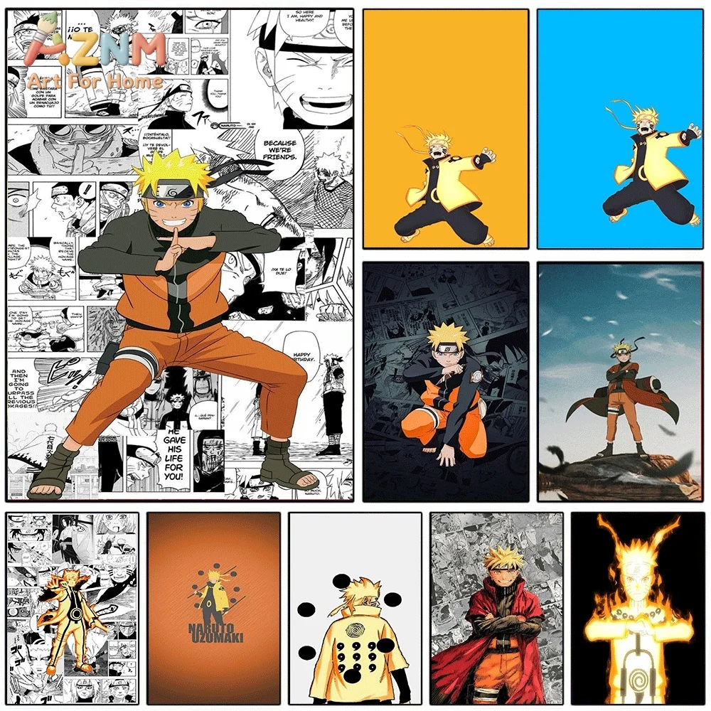 Naruto Shippuden Uzumaki Naruto Canvas Poster Wall Art Print,Anime Character Picture Home Bedroom Living Room Aesthetic Wall D