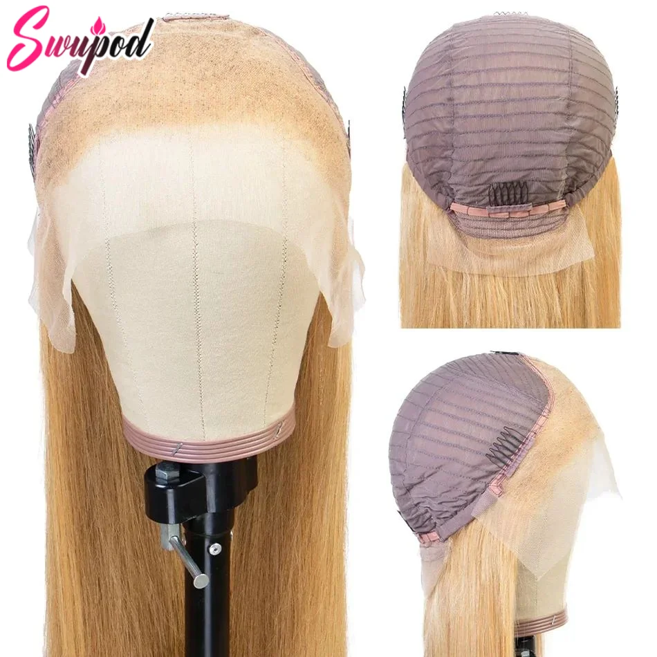Swupod 200 Density Full 13x4 Transparent HD Lace Front Wig for Women Straight Remy Human Hair 27# 30# Light Brown Color Glueless