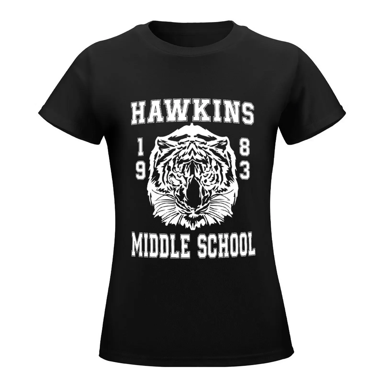 Hawkins Middle School logo - White T-Shirt summer tops animal print shirt for girls anime clothes Woman T-shirts