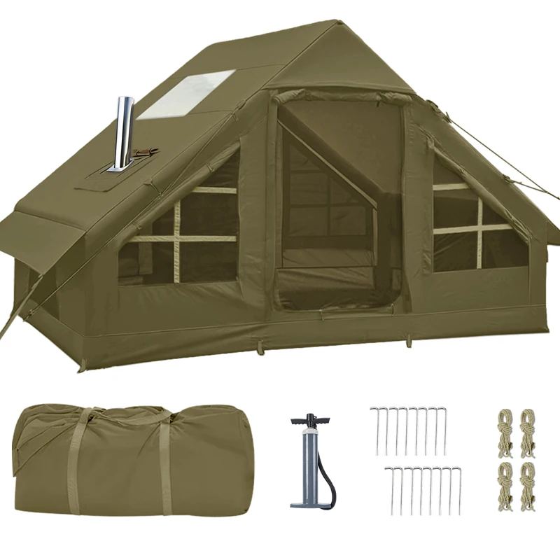 

Green Air Camping Tent 2/4/6/8 Person Glamping Quick Setup Blow up Waterproof Oxford Inflatable House Tent