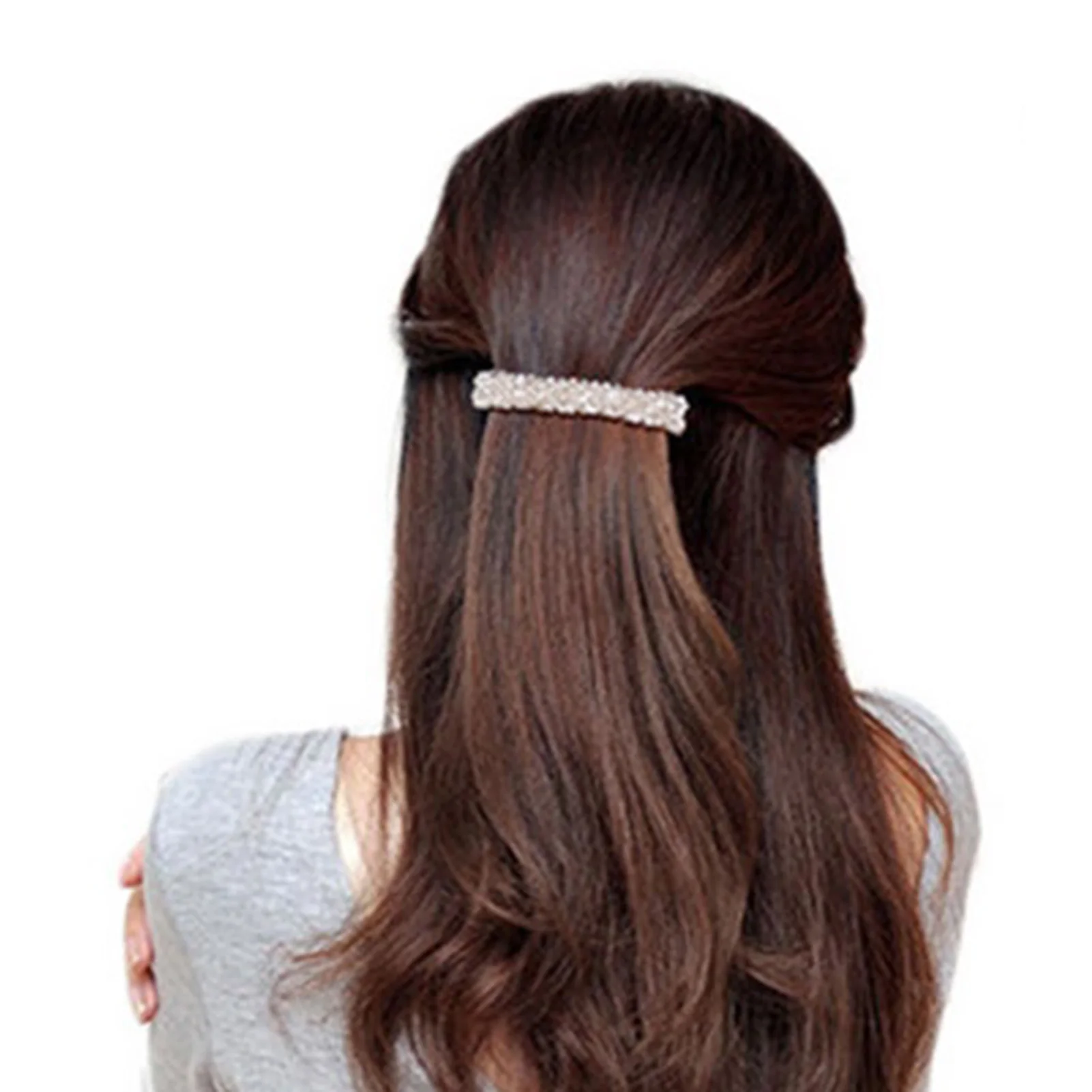 Korean Style Rhinestone Hairpin Minimalist Shining Edge Solid Clips for Girls Decorative Hair Accessories