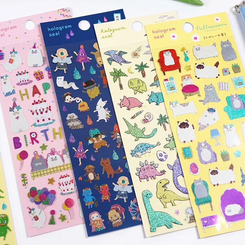 48 pcs/lot Cute Animals Laser Stickers Cartoon Scrapbooking PVC Diy Journal Stationery Sticker Deco Art Supply Wholesale