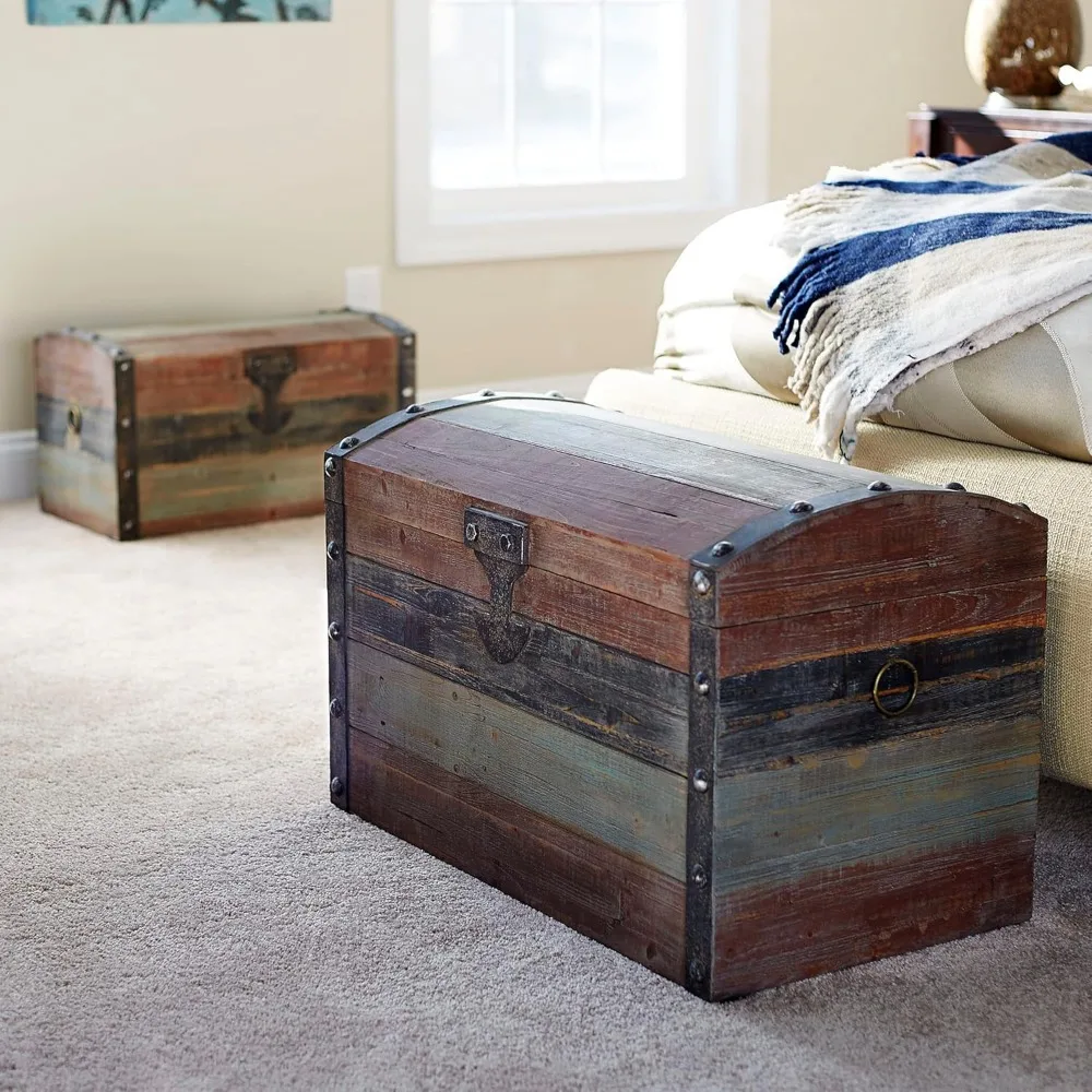 

High quality-Stripped Weathered Wooden Storage Trunk, Small,13.5” H x 24” W x 13.5” D-Free shipping