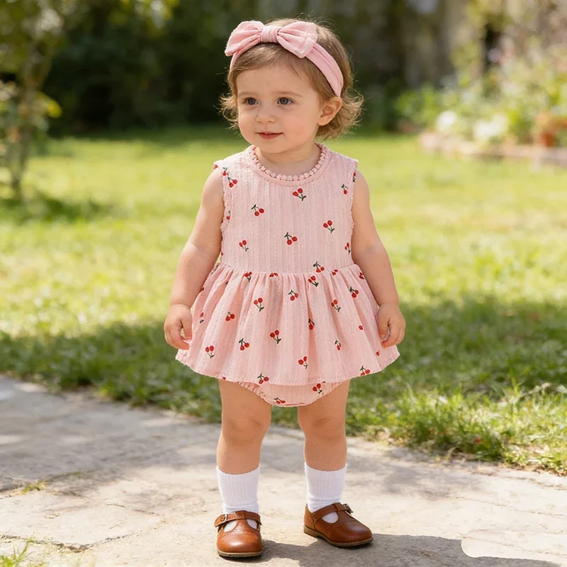 

2026 New Summer Toddler Baby Girls Jumpsuit Sleeveless Cotton Print Newborn Baby Girl Romper 0-24M Children Clothes