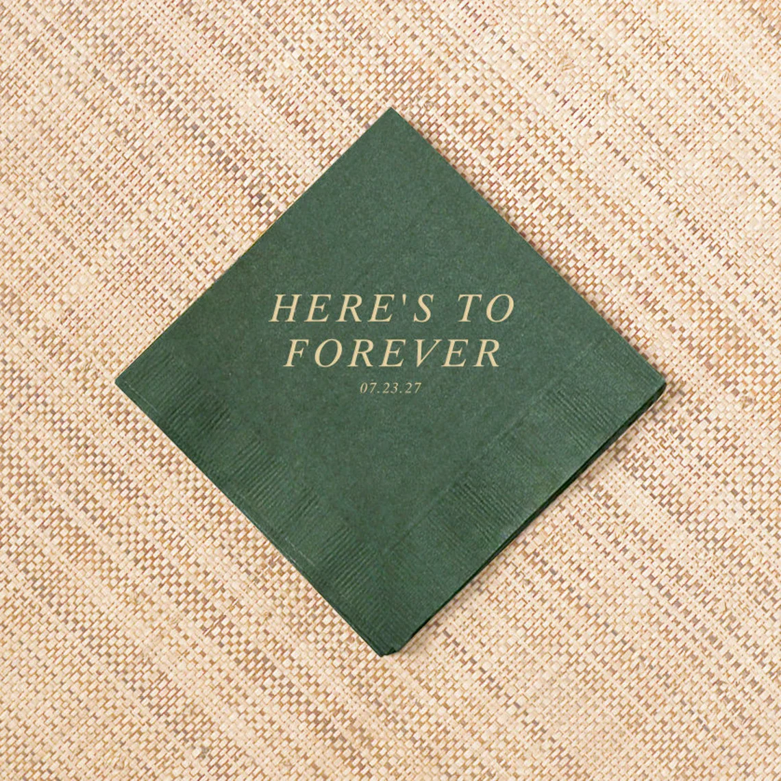 Personalized Wedding Napkins - Here's To Forever Quote - Cocktail Napkin, Foil Stamped Napkin, Wedding, Paper Napkins, Napkins