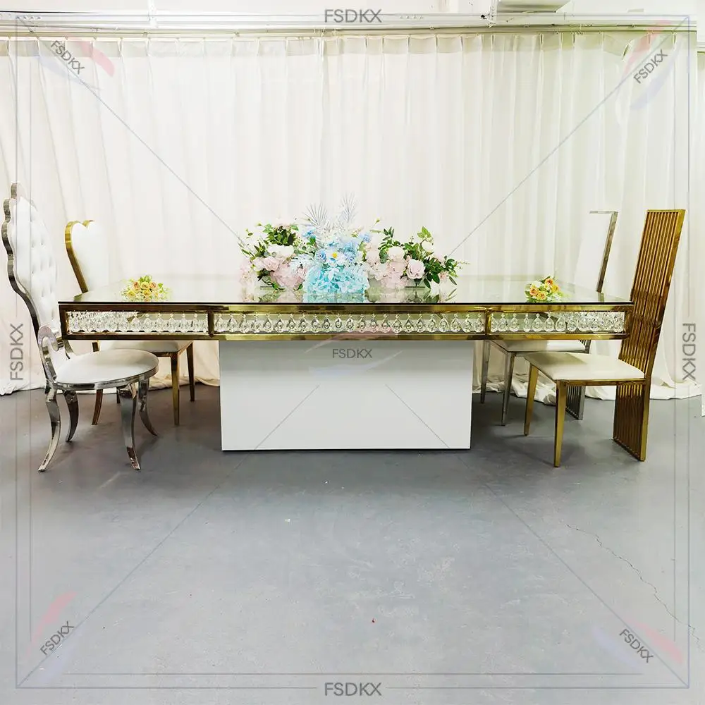 Chinese Supplier Bride And Groom Welcome Guests Stainless Steel Gold Round Mirror Table Wedding For Event