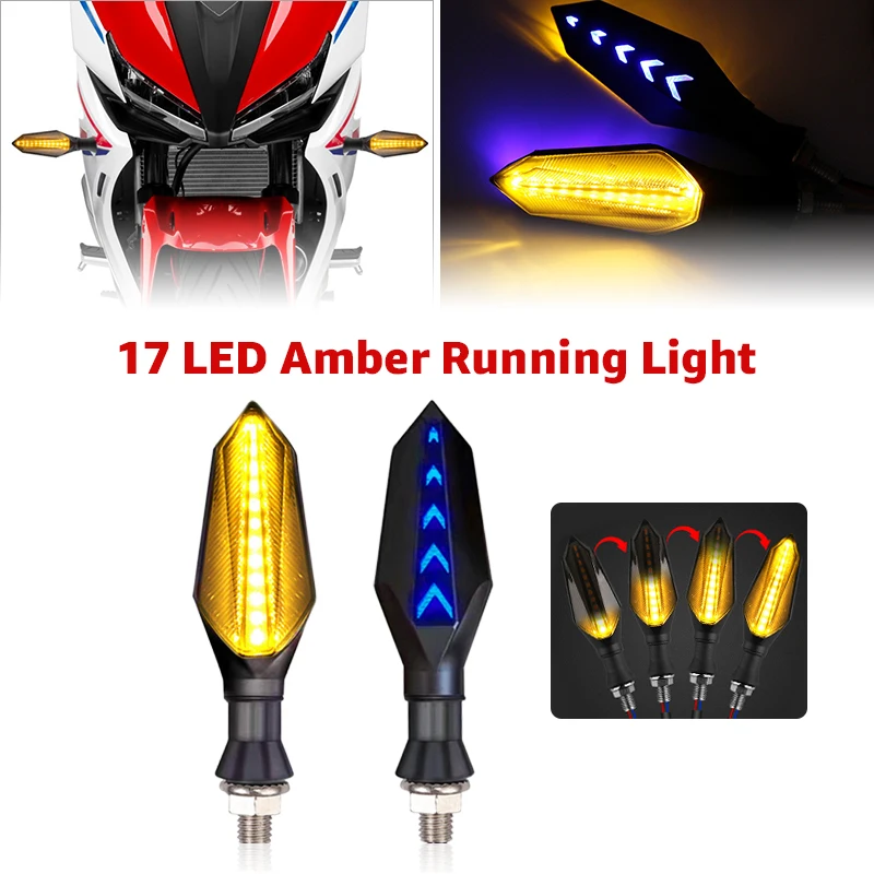 Motorcycle LED Turn Signal Light Sequential Flowing Flash Indicator Lights Amber Running Light 17LED Motorcyle Indicator Lamp