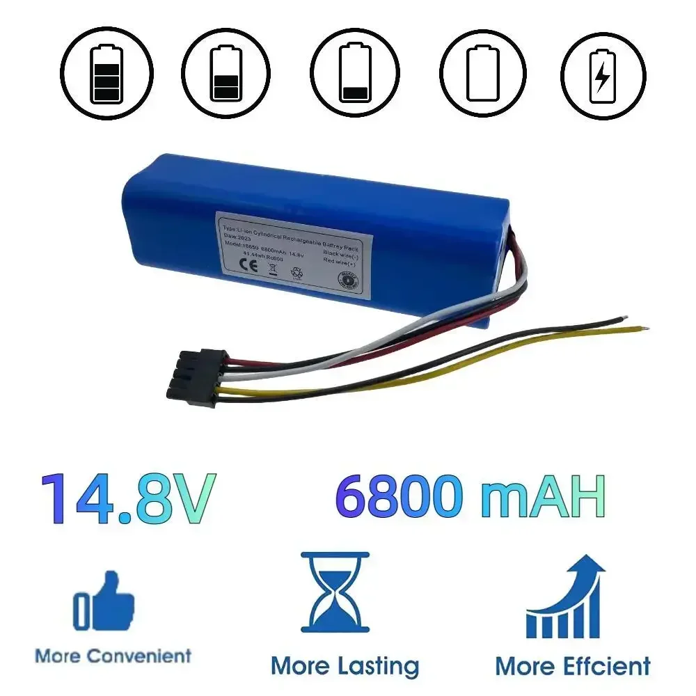 New 14.8V 6800mAh INR18650 MH1-4S2P-300S Robot Battery for Cecotec Conga 5090 5490 6090 Robotic Vacuum Cleaner