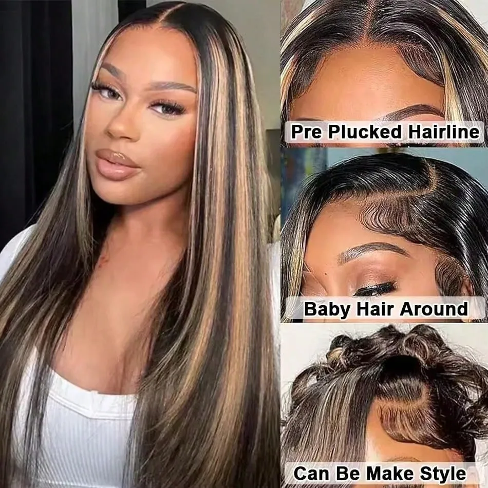 Smilegirl Ombre Lace Front Wig Human Hair 1B/30 Highlight Straight Wigs 13X6 Transparent Lace Frontal Wigs Honey Blonde Colored Human Hair Pre Plucked for Women 30inch - view 3