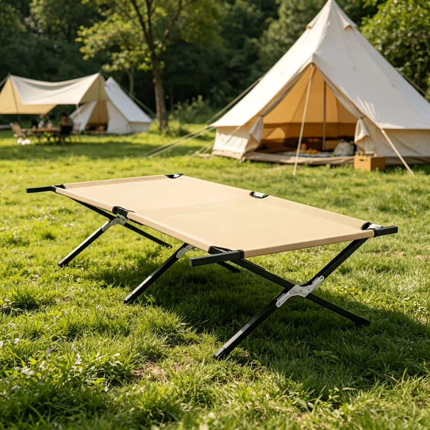 Large folding camping bed, easy to set up andportable design,supports adults up to6feet 2 inches/250 pounds,for camping,leisure,
