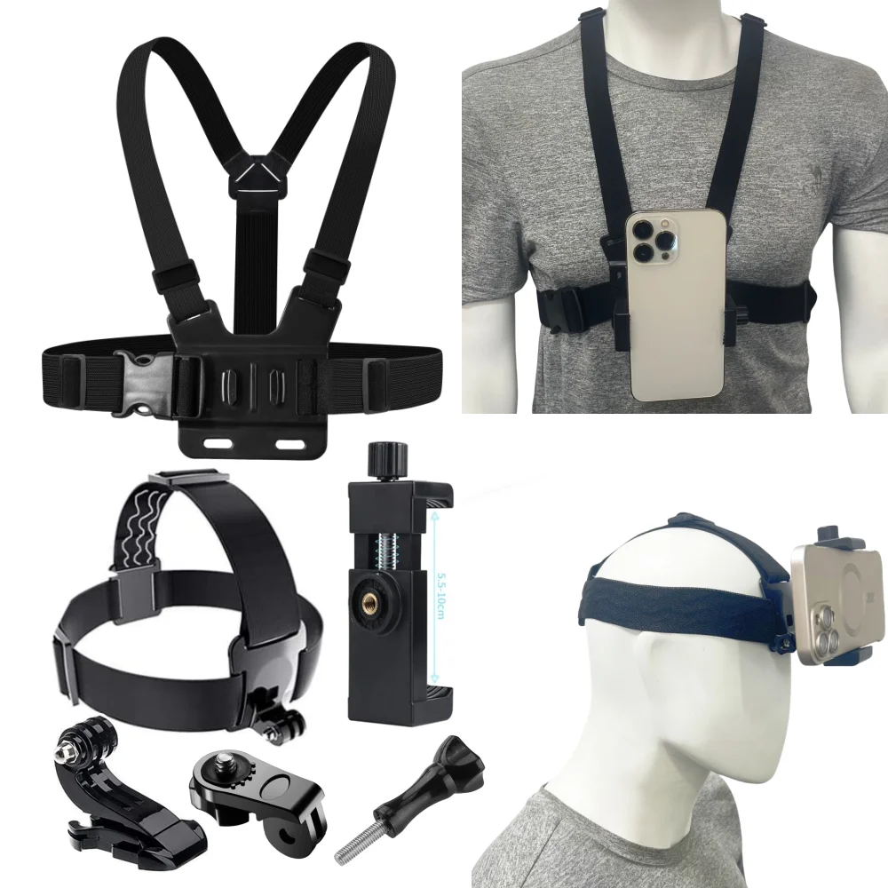 Kit de Câmera de Ação 6 em 1 com Suporte para Celular, Alça de Cabeça e Peito Ajustável para Dji Action 6 5Pro
