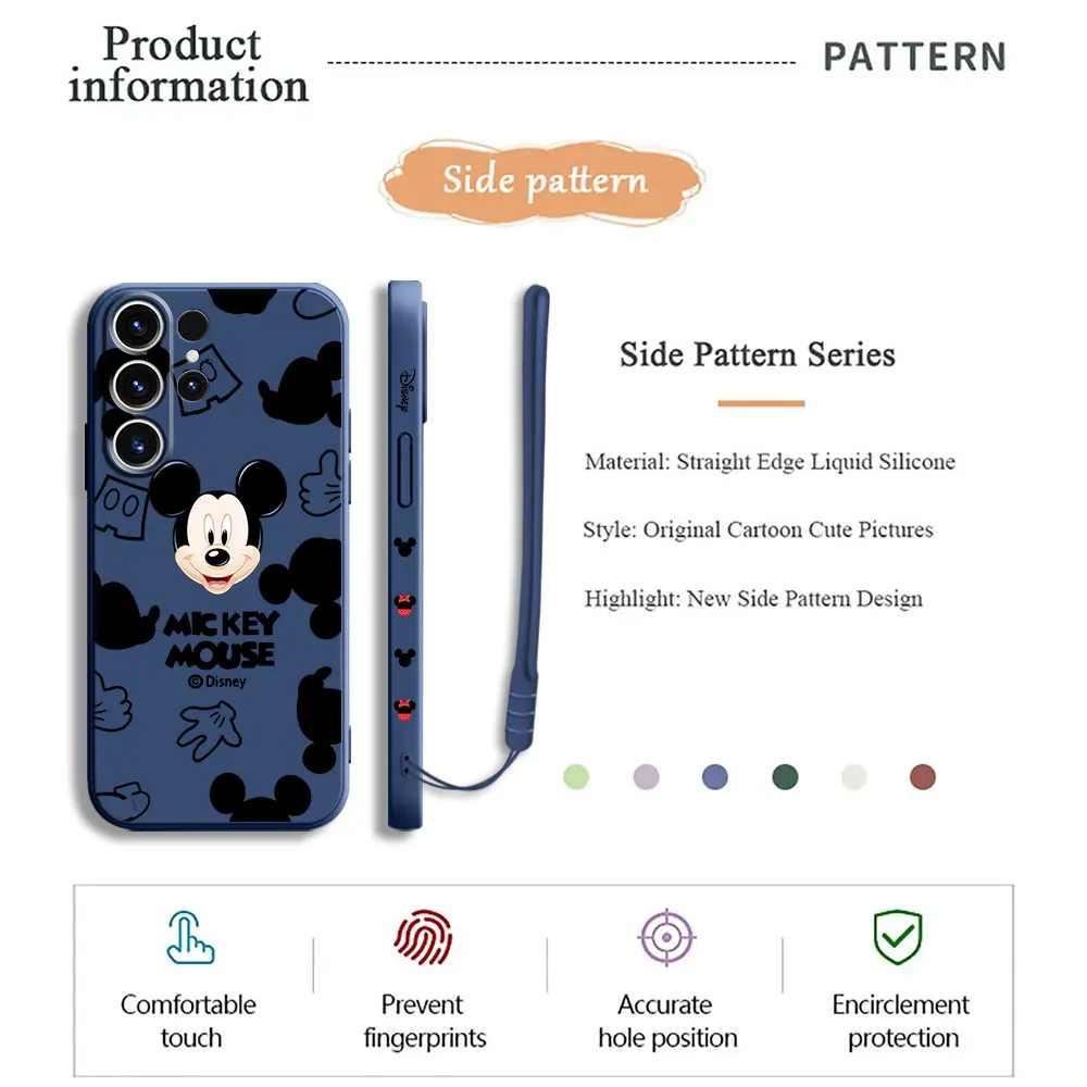 Disney Mickey Mouse Minnie Case for Samsung Galaxy S23 S24 Ultra 5G S21 S10 S20 FE S9 S8 Note 20 Ultra 10 Plus Square Liquid Bag