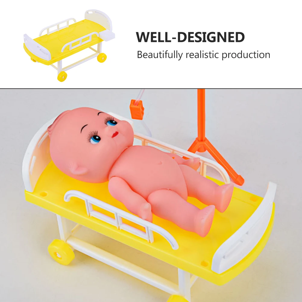 1 zestaw Symulowane narzędzia medyczne Zestaw do zabawy dla dzieci w szpitalu Imitacja łóżka pediatrycznego z kołem infuzorzy Realistyczny sprzęt do zabawy w rolkę lekarza