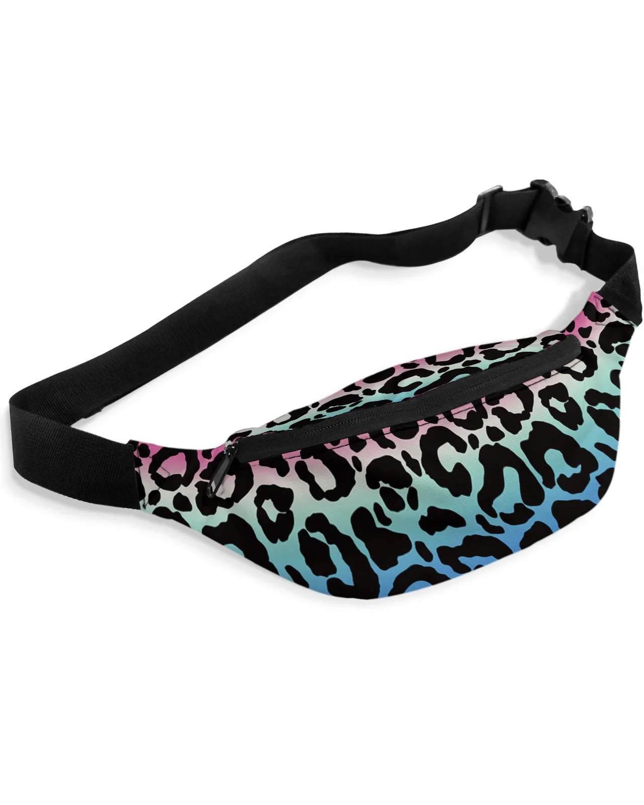 Leopard Patterned Animal Skin Texture Gradient Men Women Waist Bag Fanny Pack Belt Bag Wallet Pouch Waterproof Banana Hip Bags