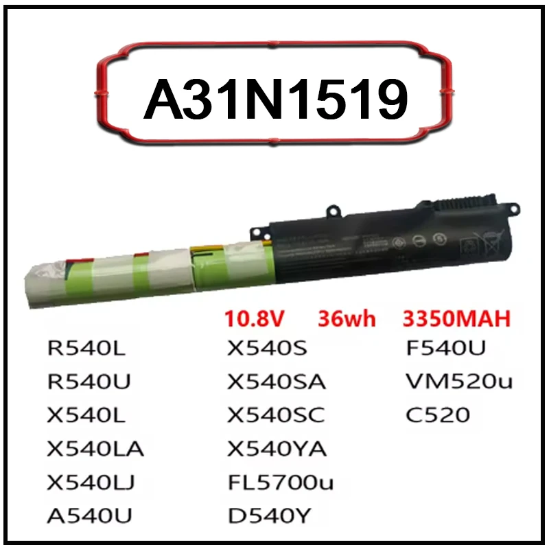 

36Wh A31N1519 Li-ion Replacement Laptop Battery for Asus X540 X540LA X540L X540SA X540SC X540YA R540L C520 FL5700u F540U D540Y