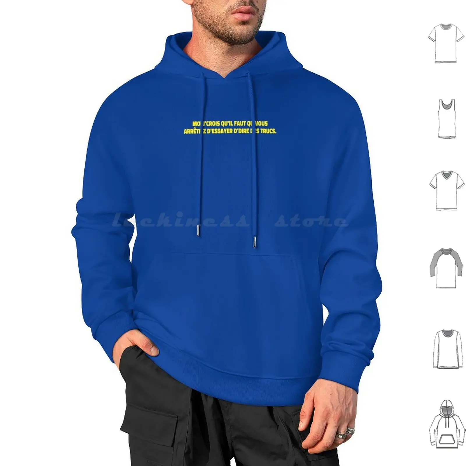 Stop Saying Stuff-Sudaderas con capucha Manga larga Cita Película Francés Francia Alexandre Astier Leodagan Perceval Comedia Humor Amarillo
