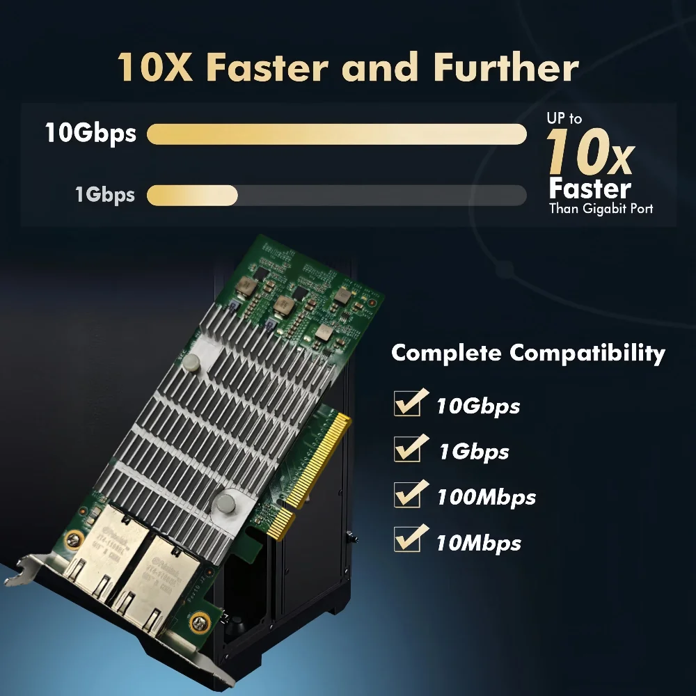 Tarjeta de red PCIE a RJ45 de 10Gbps X540 Gigabit Ethernet PCI Express adaptador LAN de puertos duales 10000Mbps para PC de escritorio Win10/11