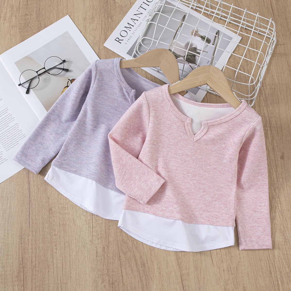 

Girls round Neck Long Sleeve Sweatshirt Solid Color Knitted Casual Skin-friendly Top Versatile Spring Autumn Wear