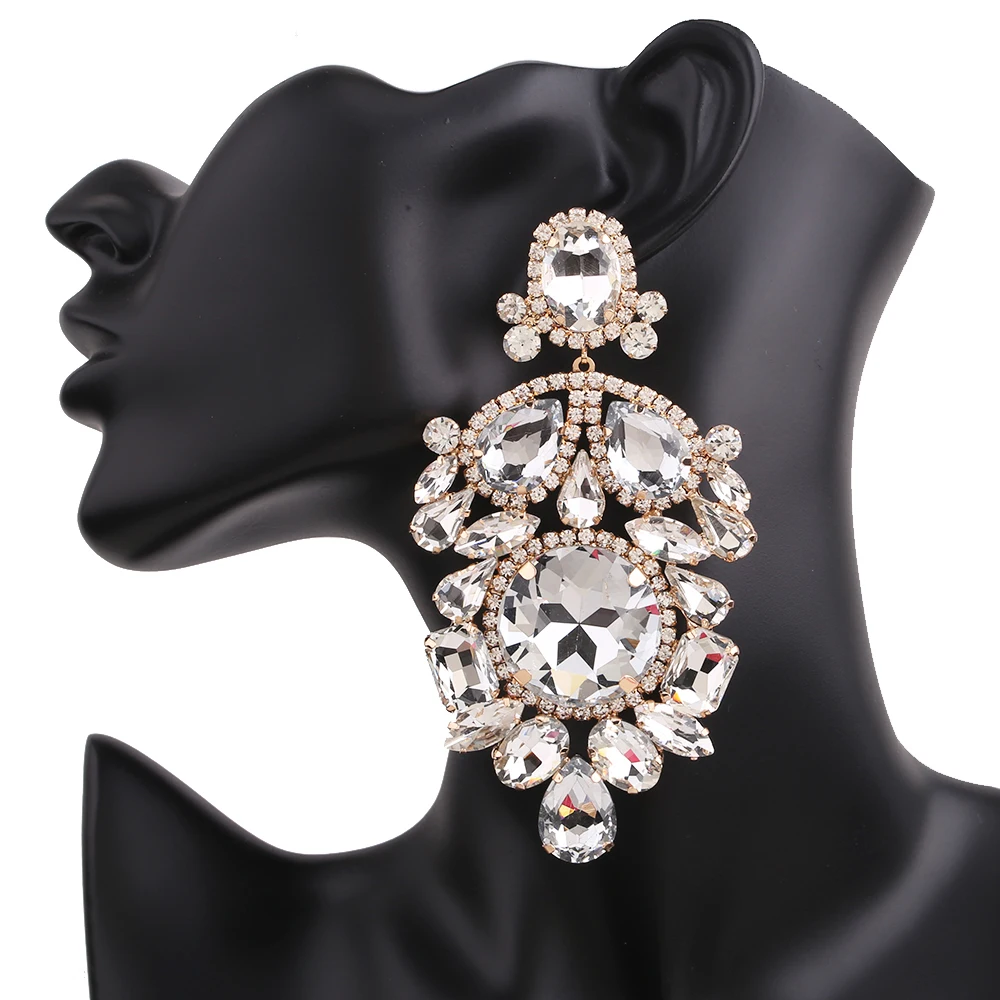Statement Crystal Rhinestone Claw Big GlassRhinestones Drop Earring for bride Wedding Jewelry Luxury Shiny Women Earring Gift