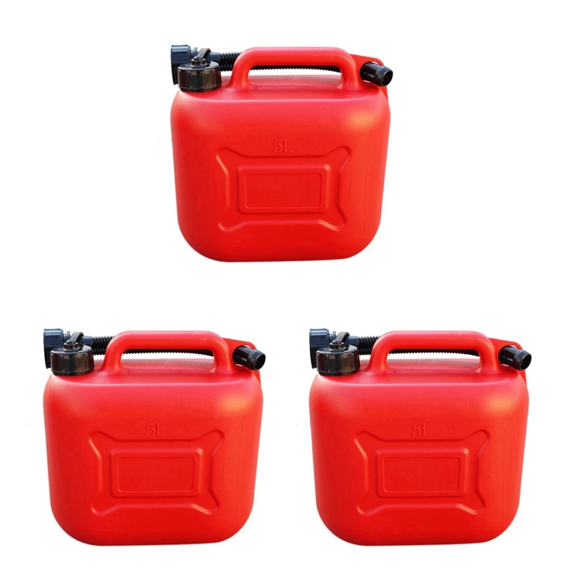 

3X 5L Car Fuel Tank Can Spare Plastic Petrol Gas Container Anti-Static Fuel Carrier With Pipe For Car Travel