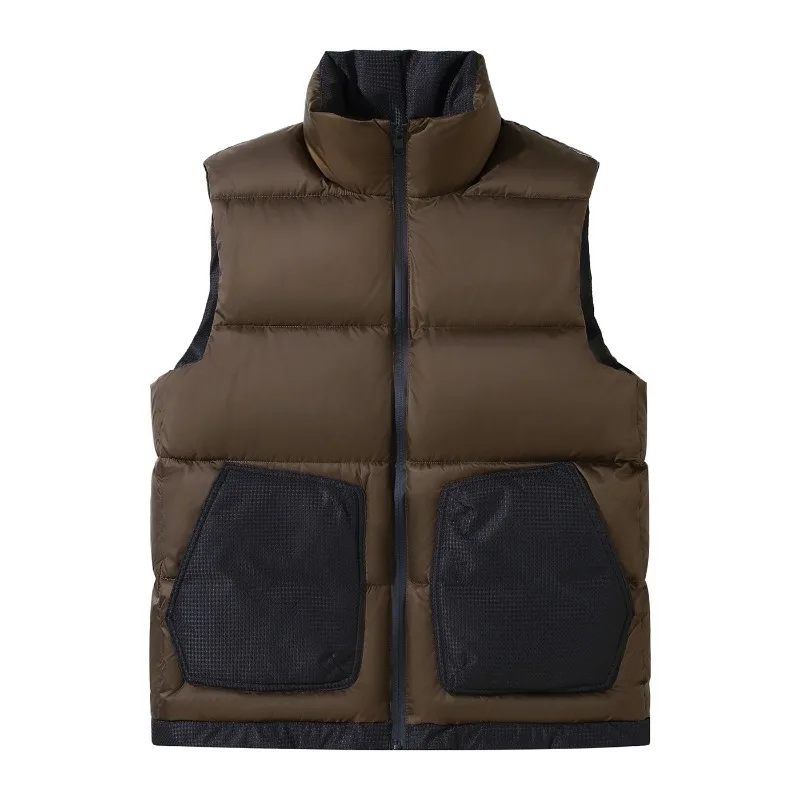 Autumn Winter Men Stand Collar Cotton Vest Spliced Mesh Pockets Thick Warm Waistcoat Loose Plus Size Casual Sleeveless Jacket