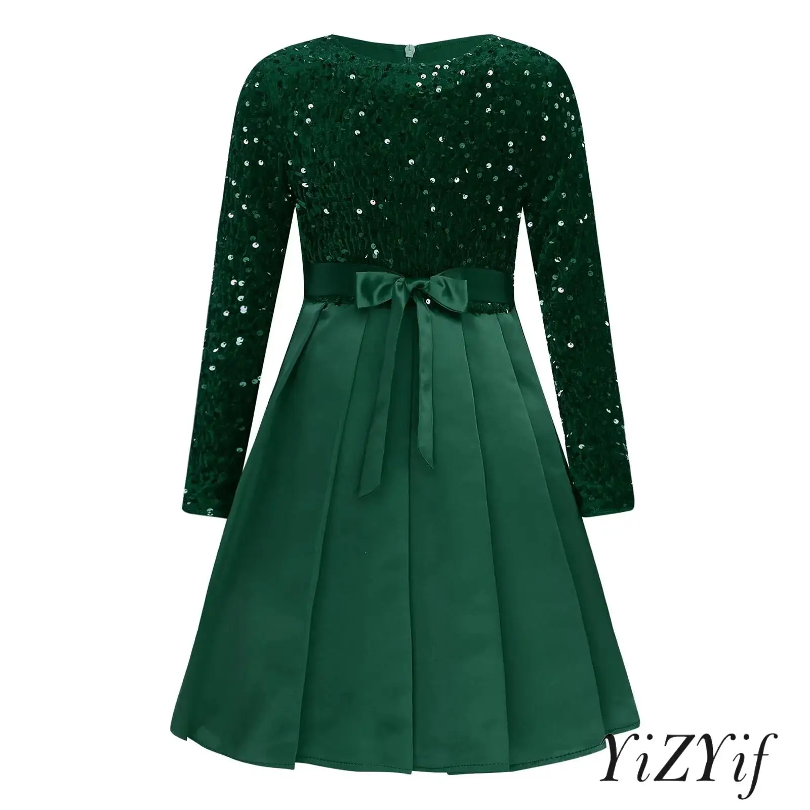 

Elegant Christmas Party Dress for Girls Sparkling Sequin Gown with Belted Waist And Pleated Skirt for Holiday Pageants Events