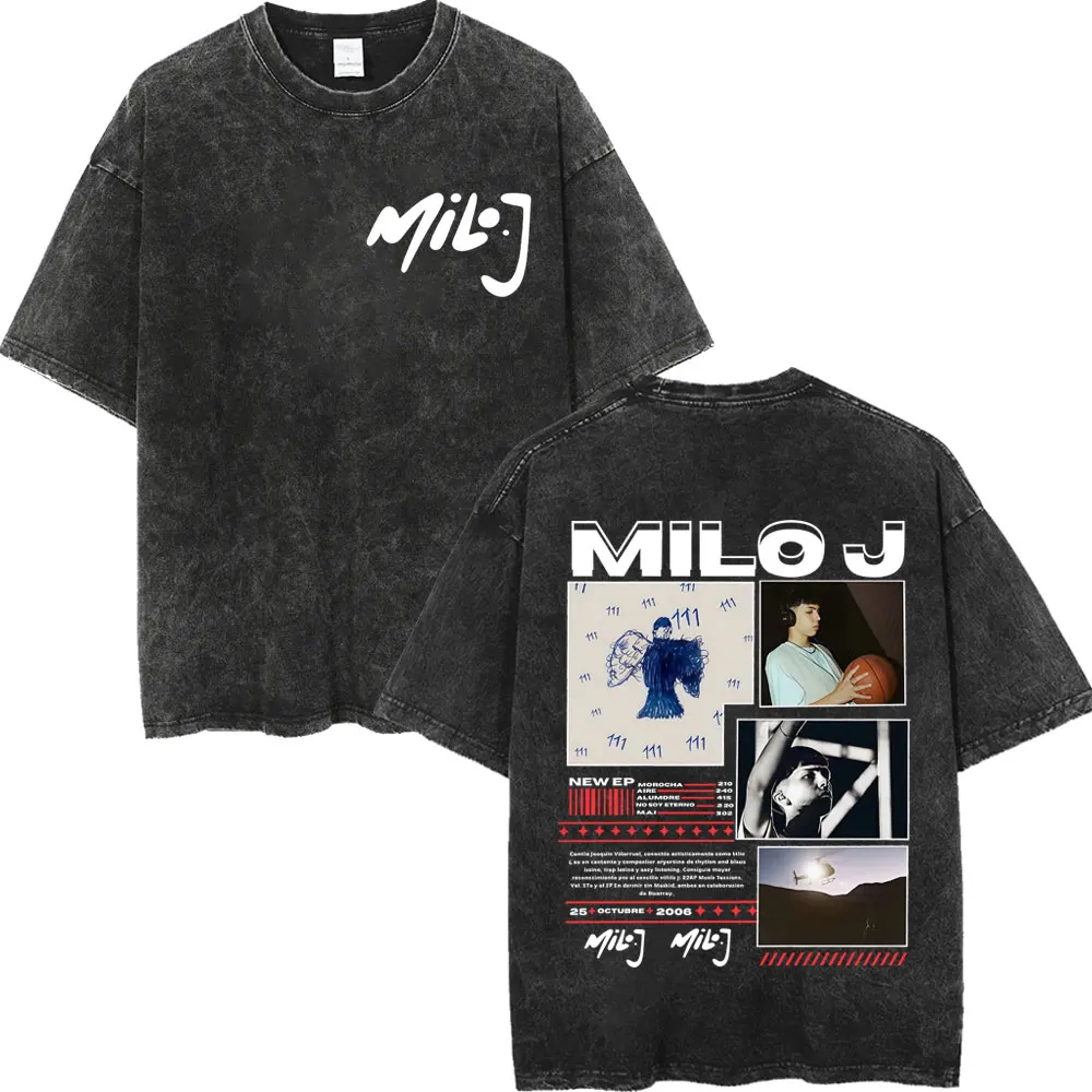 

Rapper Milo J 111 Album Merch T Shirt Harajuku Hip Hop Vintage Washed T-shirt Men Women High Quality Fashion Oversized T-shirts