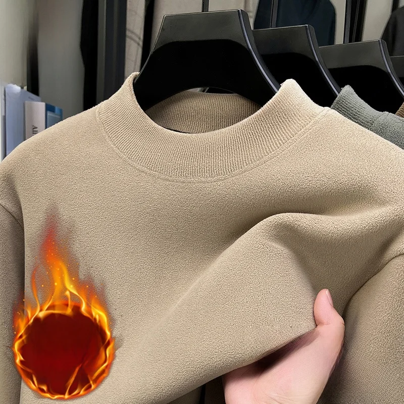 

Paul Men's Fce Lined Thiened f High Collar Winter Warm Knitted Wool Sweater Color Base irt Casual Loose Fit