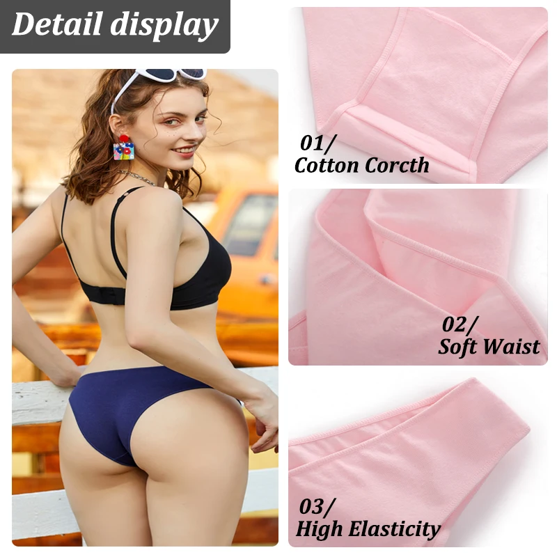 1PCS FINETOO M-XXL Women Cotton Panties Sexy Low-waist Underwear Female Soft Breathable Intimates Lingerie Solid Color Briefs