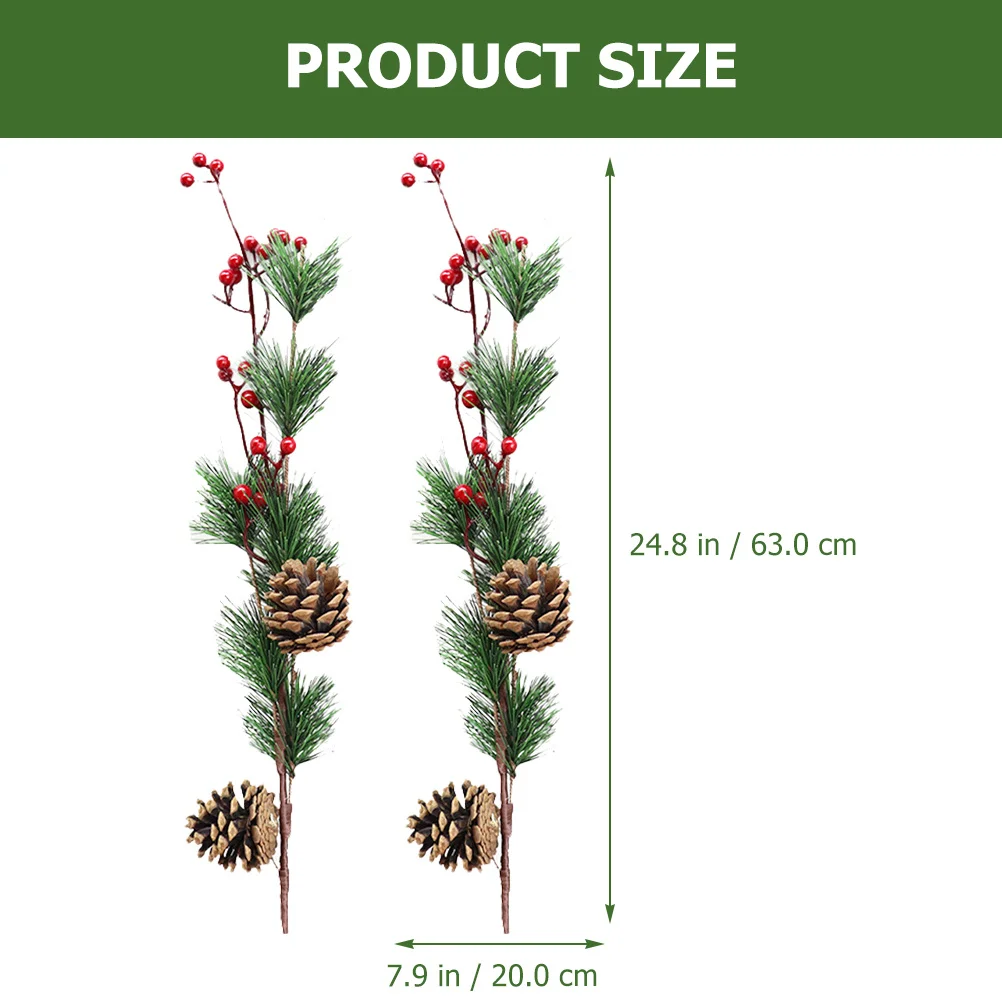 

2Pcs Artificial Pine Cone Red Berry Stems Christmas Tree Picks Holiday Garland Wreath Centerpiece Decorations Christmas Picks