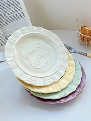 Cat Relief Ceramic Plate, Western Steak Plate, Household Vegetable Dish, Pasta Dessert Plate, Fruit Salad Bowl